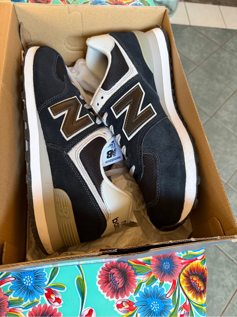 New Balance Men’s Black, White & Brown Athletic Sneakers